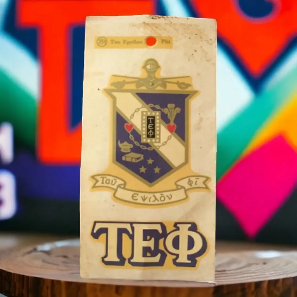 Vintage 70s Tau Epsilon Phi Decal‎ TEP Fraternity Crest Water Slide Greek NOS
